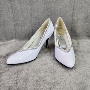 Womens White Ellie Shoes 8400 4 Inch Heel B Width Pump Crystal AB Size 13